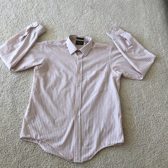 Boys red!pink & white striped button up dress shirt. Size 20- neck 14 1/2” - Picture 3 of 16